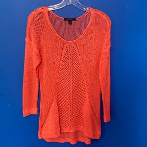 FEVER Coral-orange Knit Mesh Long Sleeved Top Sz S
